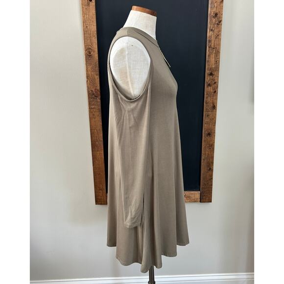 NWT Elan Soma Olive Dress S Cold Shoulder Flounce Relaxed Fit Stretch Casual - Picture 8 of 15